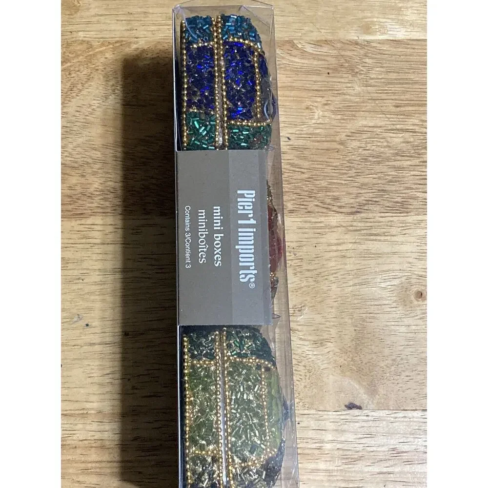 PIER 1 3 Mini Boxes Trinket Boxes Jeweled - 2 3/4” x2 1/2